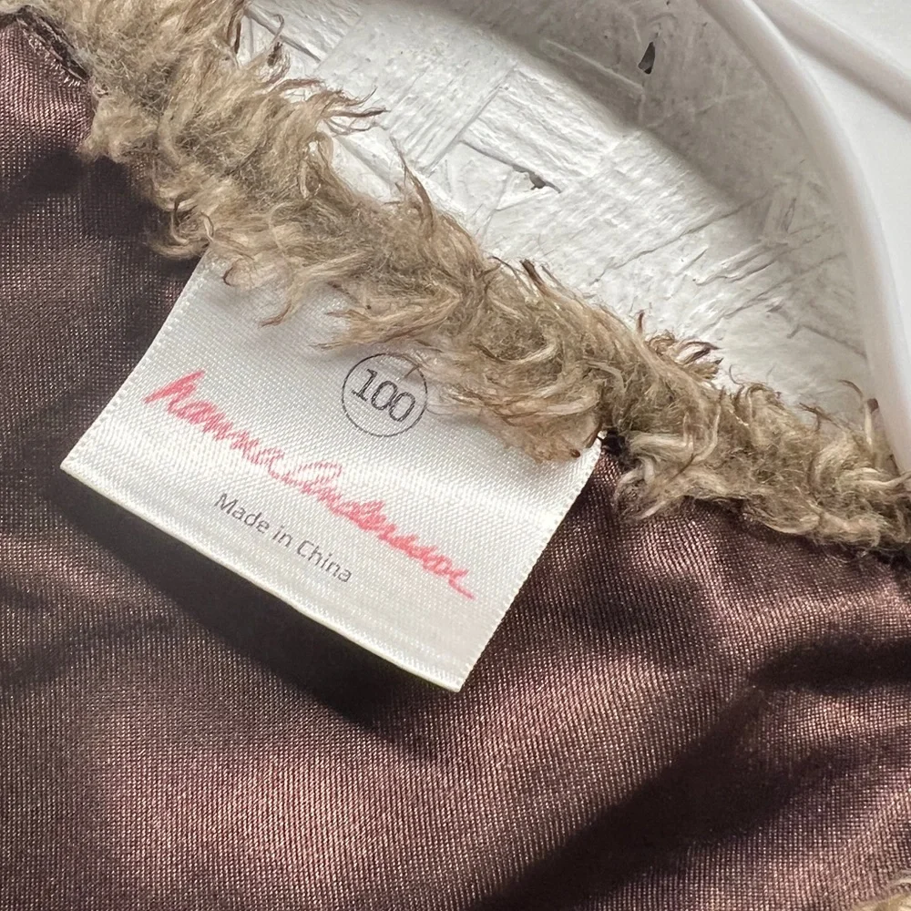Hanna Andersson Faux Fur Button brown tan Vest Girls Size 4 (100)